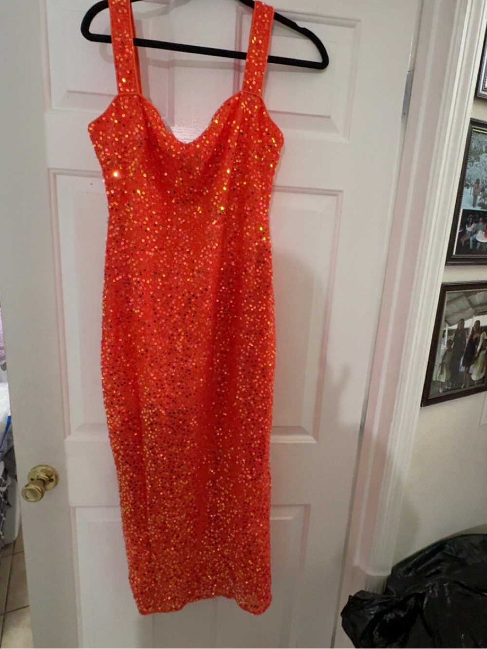 Sequin Midi Bodycon Dress in Orange